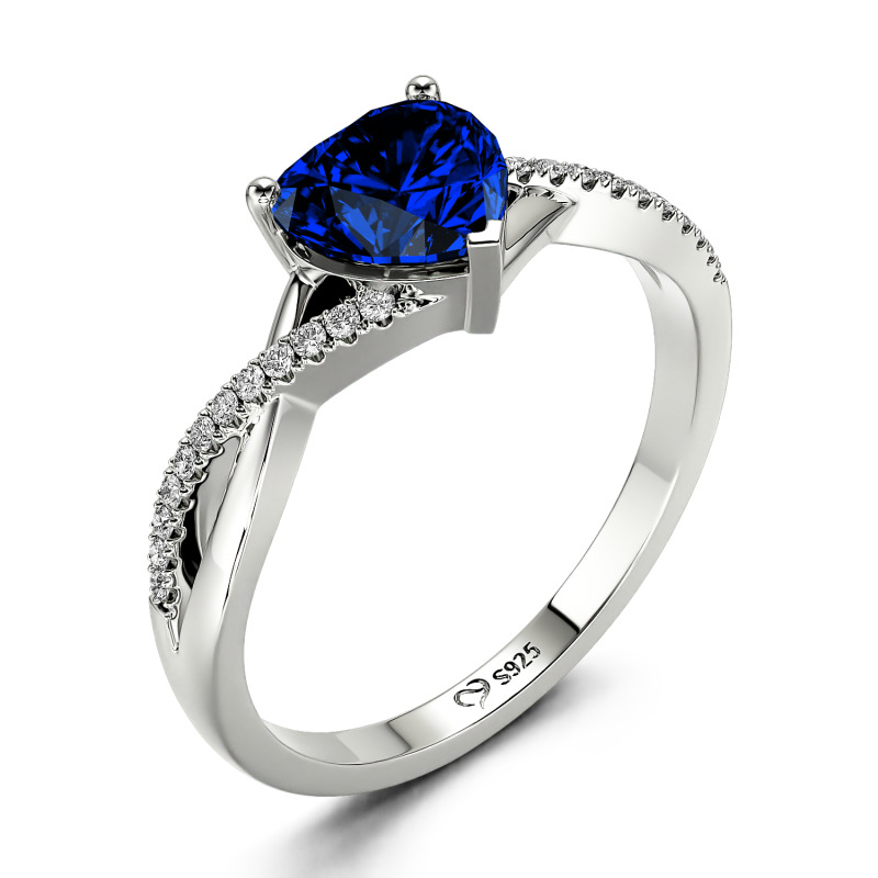 Jeulia Twist Heart Cut Sterling Silver Ring