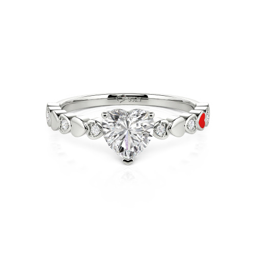 Jeulia Heart Shank Heart Cut Enamel Sterling Silver Engagement Ring