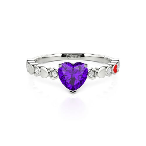 Jeulia Heart Shank Heart Cut Enamel Sterling Silver Engagement Ring