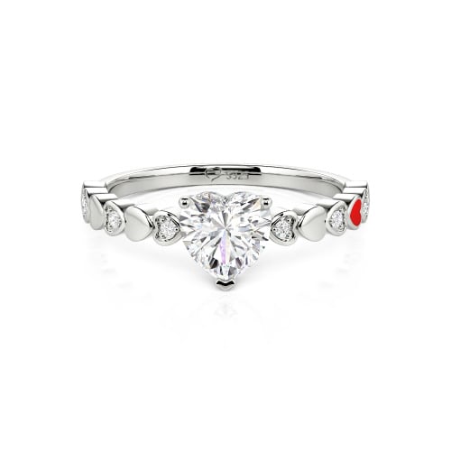 Jeulia Heart Shank Heart Cut Enamel Sterling Silver Engagement Ring
