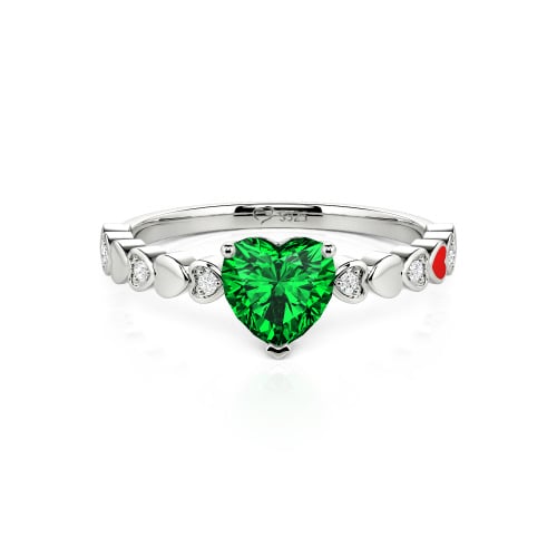 Jeulia Heart Shank Heart Cut Enamel Sterling Silver Engagement Ring