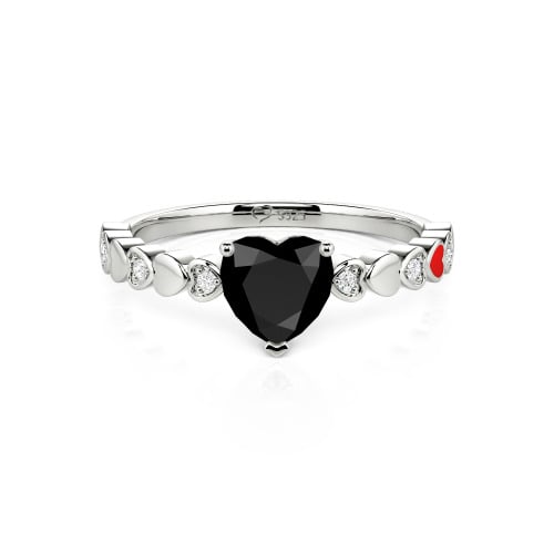 Jeulia Heart Shank Heart Cut Enamel Sterling Silver Engagement Ring