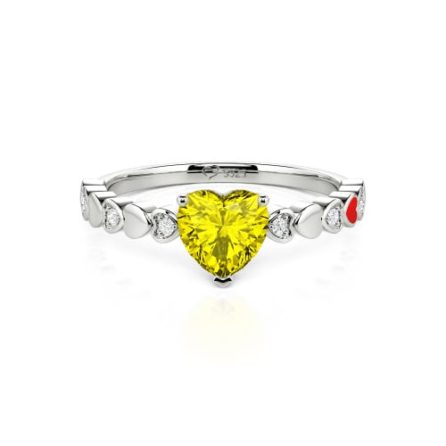 Jeulia Heart Shank Heart Cut Enamel Sterling Silver Engagement Ring