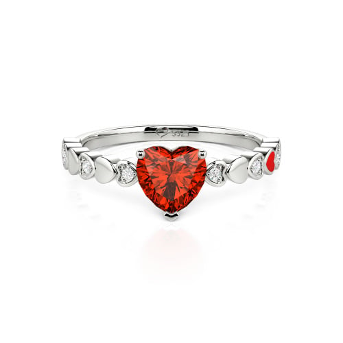 Jeulia Heart Shank Heart Cut Enamel Sterling Silver Engagement Ring