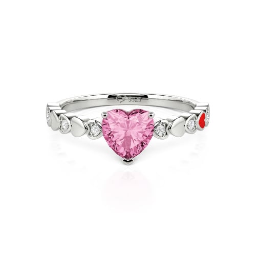 Jeulia Heart Shank Heart Cut Enamel Sterling Silver Engagement Ring