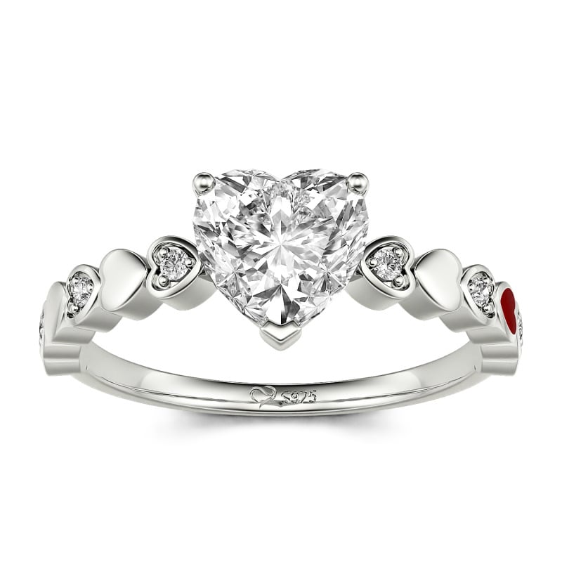 Jeulia Anillo de Compromiso de Plata Esterlina con Esmalte de Corte de Corazón en Vástago de Corazón