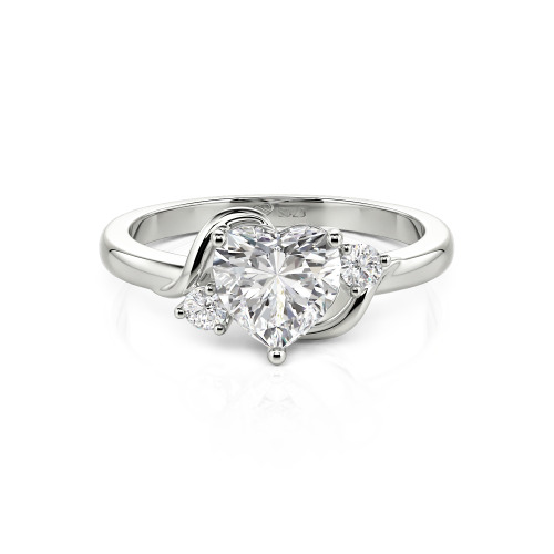 Jeulia Wave Design Three Stone Heart Promise Ring with Birthstone Sterling Silver