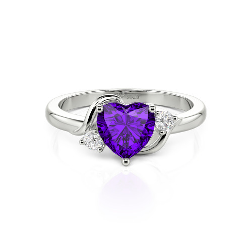 Jeulia Wave Design Three Stone Heart Promise Ring with Birthstone Sterling Silver
