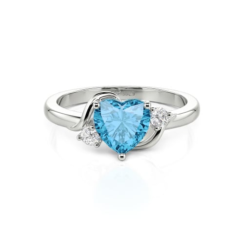 Jeulia Wave Design Three Stone Heart Promise Ring with Birthstone Sterling Silver