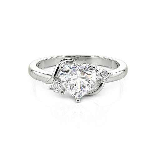 Jeulia Wave Design Three Stone Heart Promise Ring with Birthstone Sterling Silver