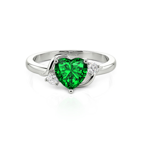 Jeulia Wave Design Three Stone Heart Promise Ring with Birthstone Sterling Silver