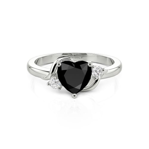 Jeulia Wave Design Three Stone Heart Promise Ring with Birthstone Sterling Silver