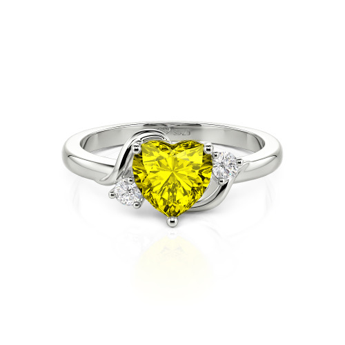 Jeulia Wave Design Three Stone Heart Promise Ring with Birthstone Sterling Silver