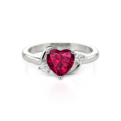 Jeulia Wave Design Three Stone Heart Promise Ring with Birthstone Sterling Silver