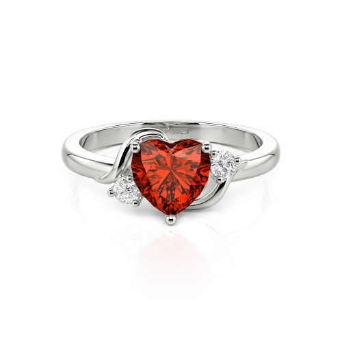 Jeulia Wave Design Three Stone Heart Promise Ring with Birthstone Sterling Silver