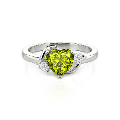 Jeulia Wave Design Three Stone Heart Promise Ring with Birthstone Sterling Silver