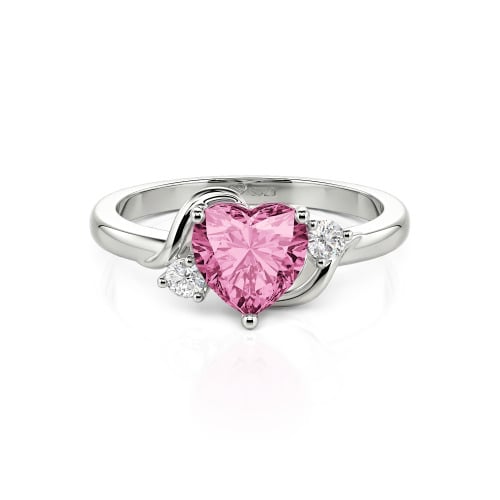 Jeulia Wave Design Three Stone Heart Promise Ring with Birthstone Sterling Silver