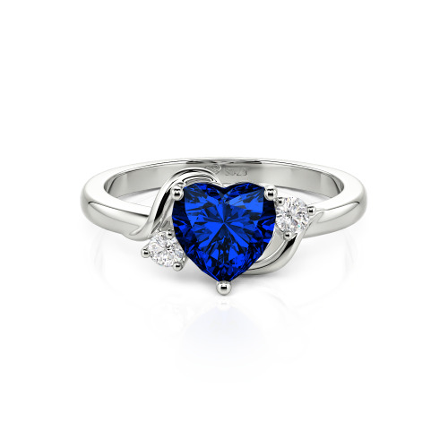 Jeulia Wave Design Three Stone Heart Promise Ring with Birthstone Sterling Silver