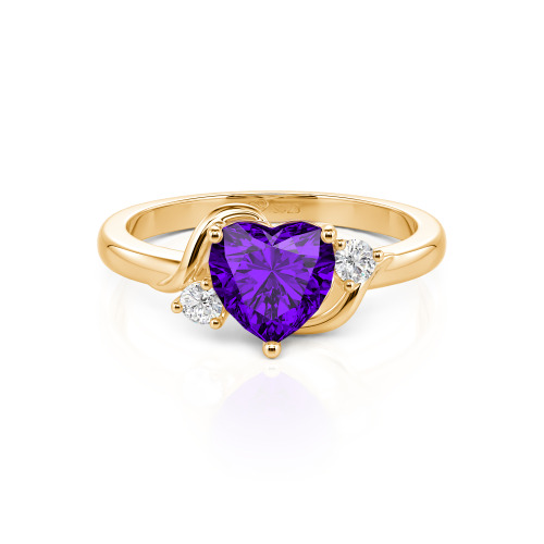 Jeulia Wave Design Three Stone Heart Promise Ring with Birthstone Sterling Silver