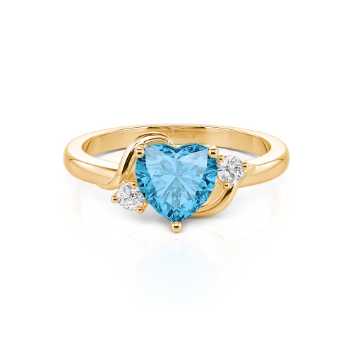 Jeulia Wave Design Three Stone Heart Promise Ring with Birthstone Sterling Silver