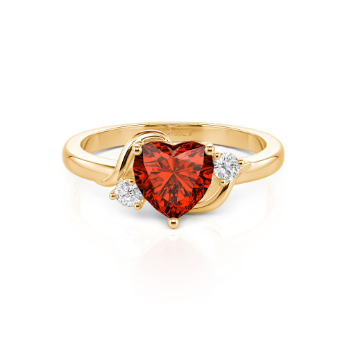 Jeulia Wave Design Three Stone Heart Promise Ring with Birthstone Sterling Silver