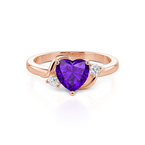 Jeulia Wave Design Three Stone Heart Promise Ring with Birthstone Sterling Silver