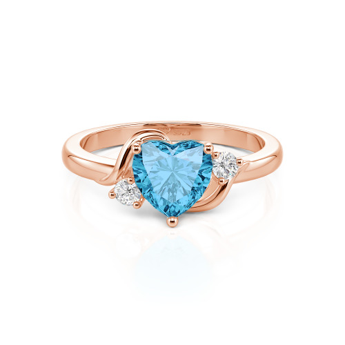 Jeulia Wave Design Three Stone Heart Promise Ring with Birthstone Sterling Silver