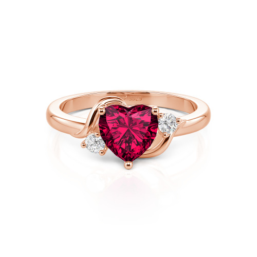 Jeulia Wave Design Three Stone Heart Promise Ring with Birthstone Sterling Silver