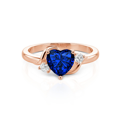 Jeulia Wave Design Three Stone Heart Promise Ring with Birthstone Sterling Silver
