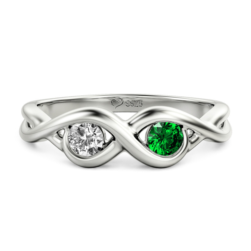 Anillo de compromiso de boda entrecruzado, zafiro blanco y morado de corte redondo de 1 qt, anillo cruzado, anillo infinito, oro blanco sobre plata de ley - España Anillo de compromiso de boda entrecruzado, zafiro blanco y morado de corte redondo de 1 qt, anillo cruzado, anillo infinito, oro blanco sobre plata de ley - España