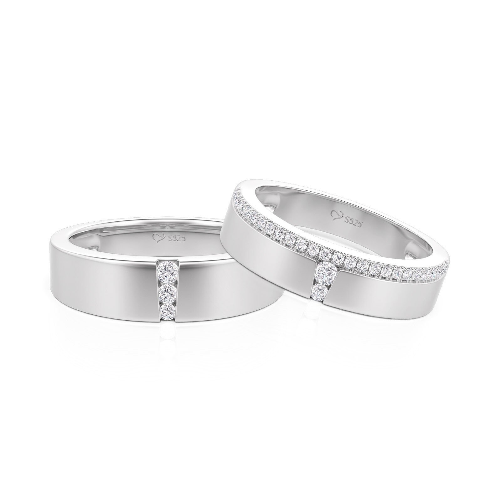 Jeulia Classic Round Cut Couple Rings Set Sterling Silver