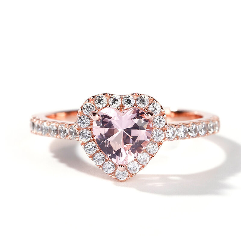 Jeulia Halo Heart Cut Synthetic Morganite Sterling Silver Ring