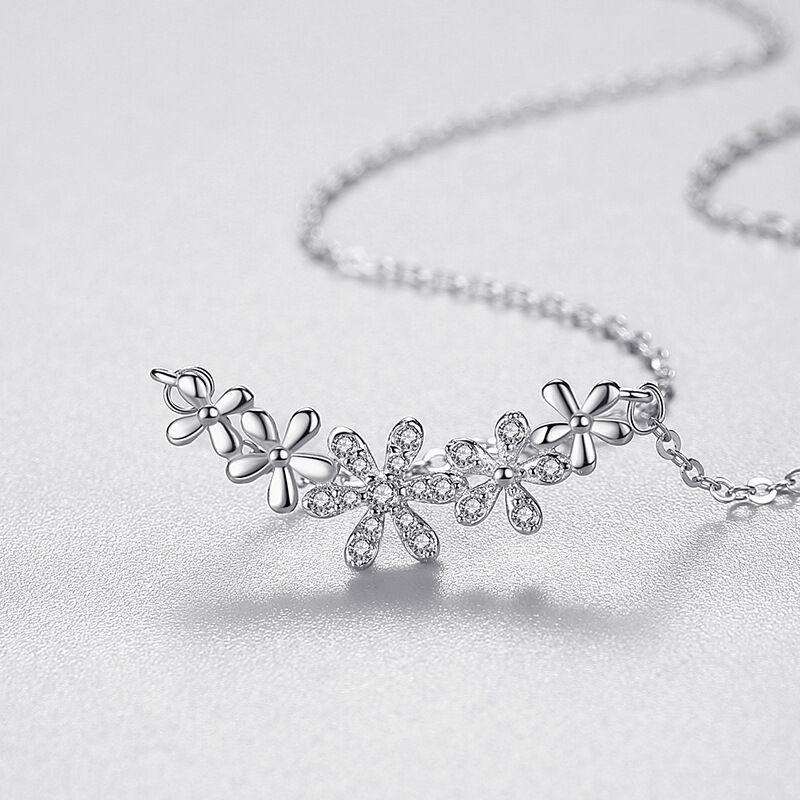 Jeulia "Full Blossom" Flower Sterling Silver Necklace