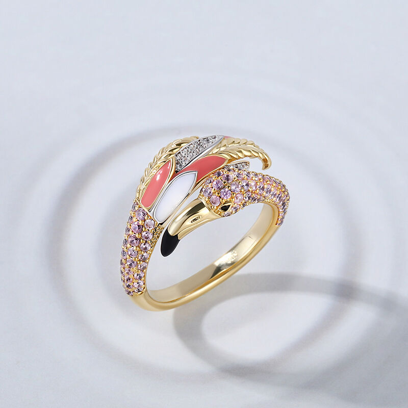 Jeulia "Love and Passion" Pink Flamingo Sterling Silver Ring