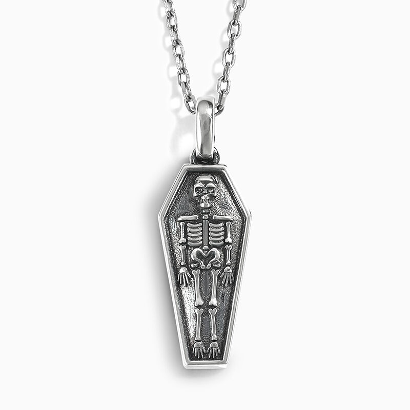 Jeulia "Skeleton in Coffin" Skull Sterling Silver Necklace