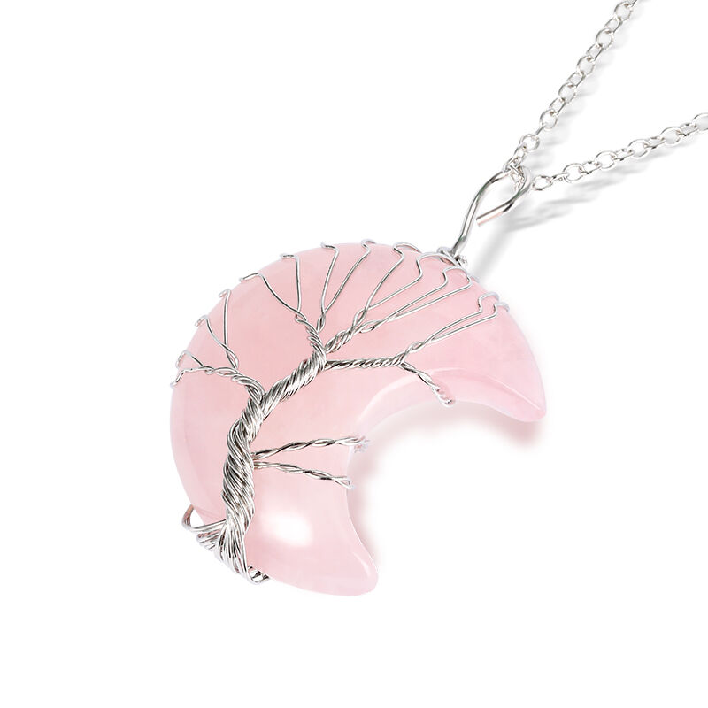 Jeulia "Énergie de l'amour" Collier Design Sinueux Croissant de Lune Naturel Quartz Rose Cristal