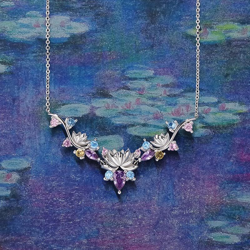 Jeulia "Tenderness in The Pond" Water Lilies Inspired Sterling Silver Necklace