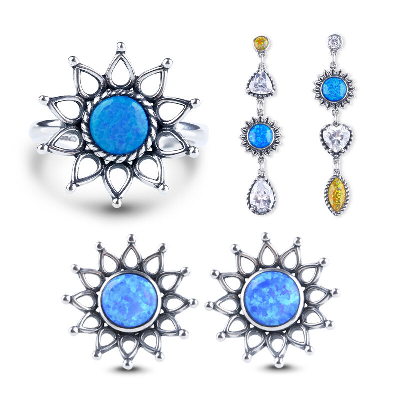 Jeulia Sunflower Opal Sterling Silver Jewelry Set