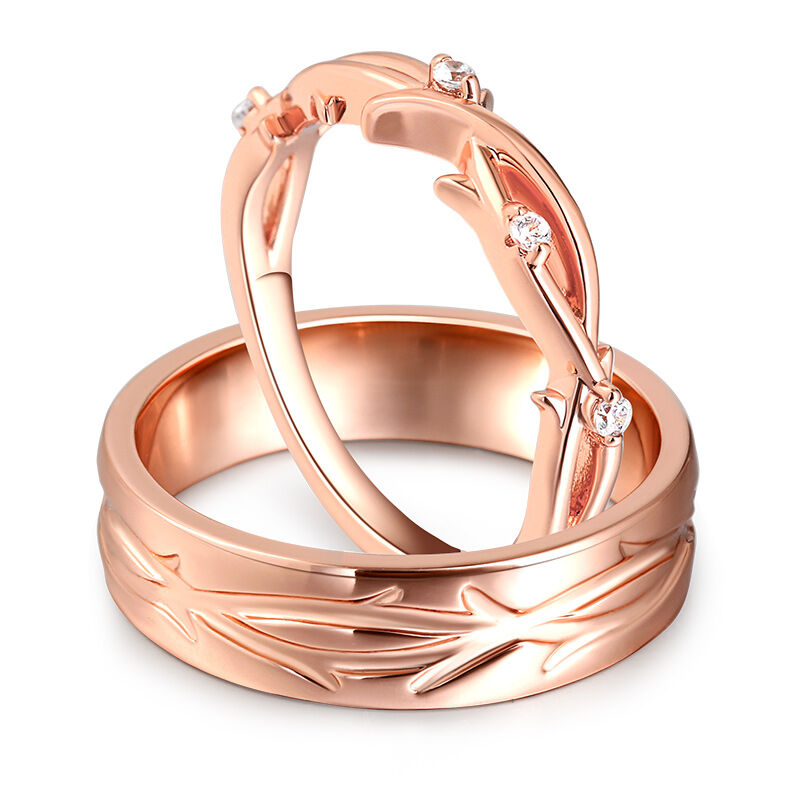 Jeulia Branch Design Sterling Silver Couple Rings