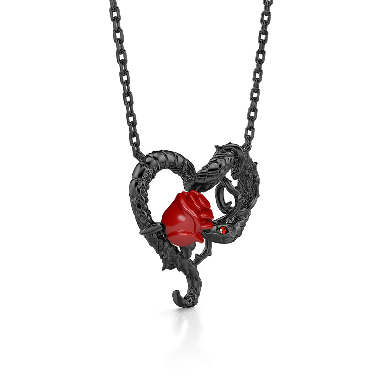 Jeulia "Kiss My Rose" Snake Design Sterling Silver Necklace