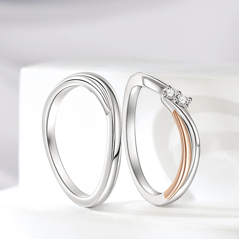 Jeulia S-shaped Design Sterling Silver Couple Rings