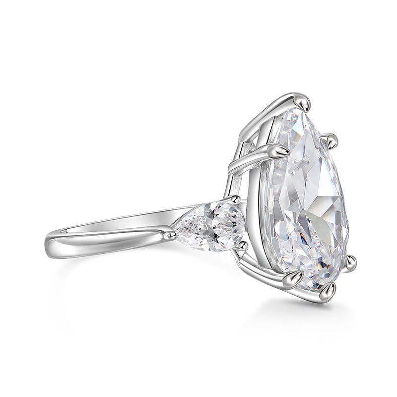 Jeulia Three Stone Pear Cut Sterling Silver Engagement Ring