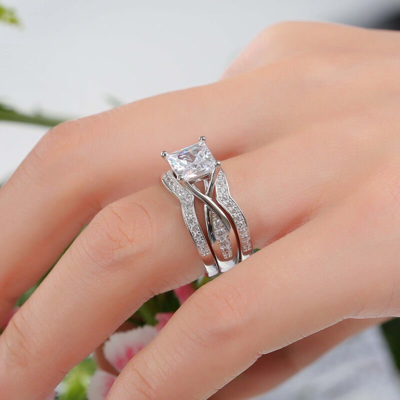 Jeulia Terno De Anillos Torcidos De Talla Princesa En Plata De Ley
