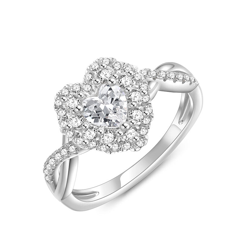 Jeulia Twist Design Halo Heart Engagement Ring Sterling Silver