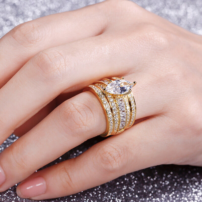 Jeulia 3PC Marquise Cut Sterling Silver Ring Set
