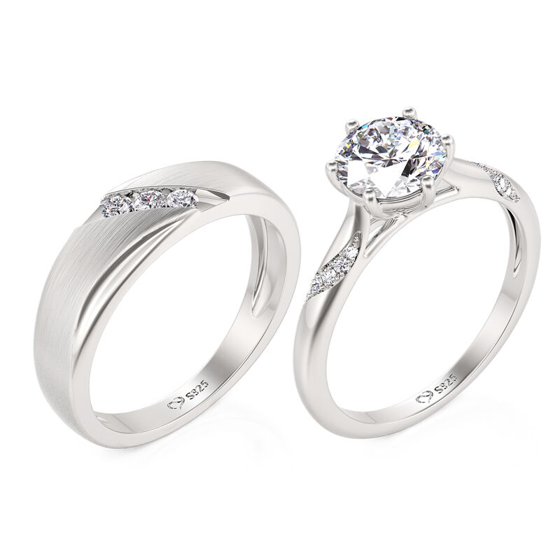Jeulia Classic Twist Design Custom Couple Ring Set Sterling Silver