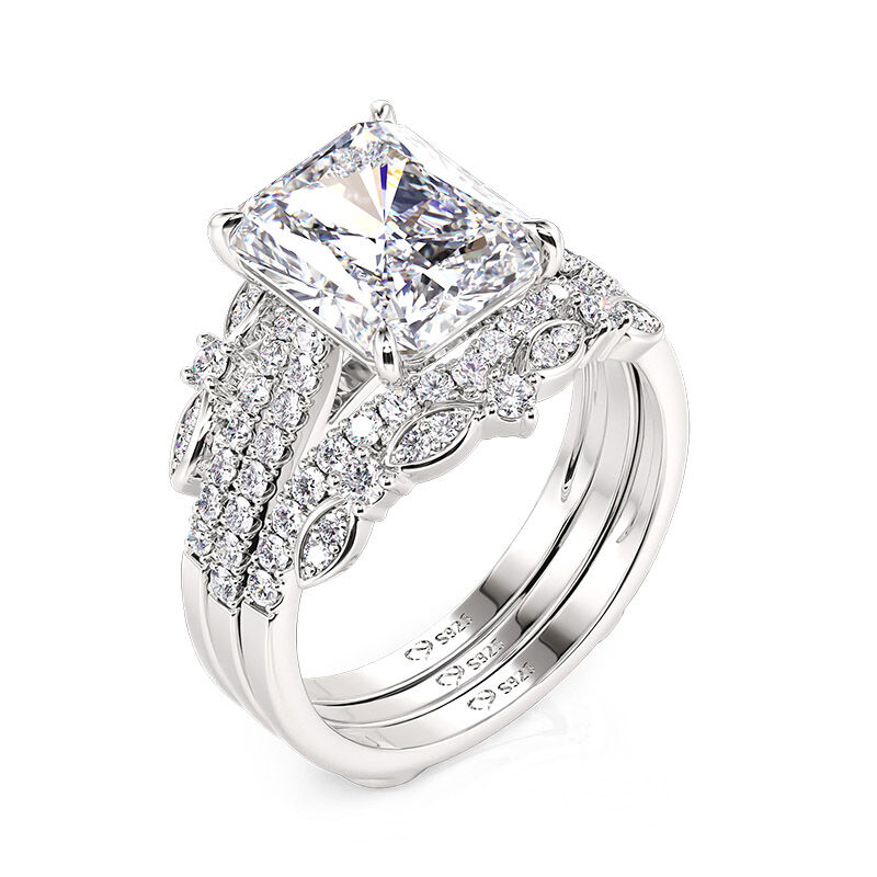 Jeulia Conjunto de Anillos de Eternidad Intercambiables Corte Radiante de Plata de Ley