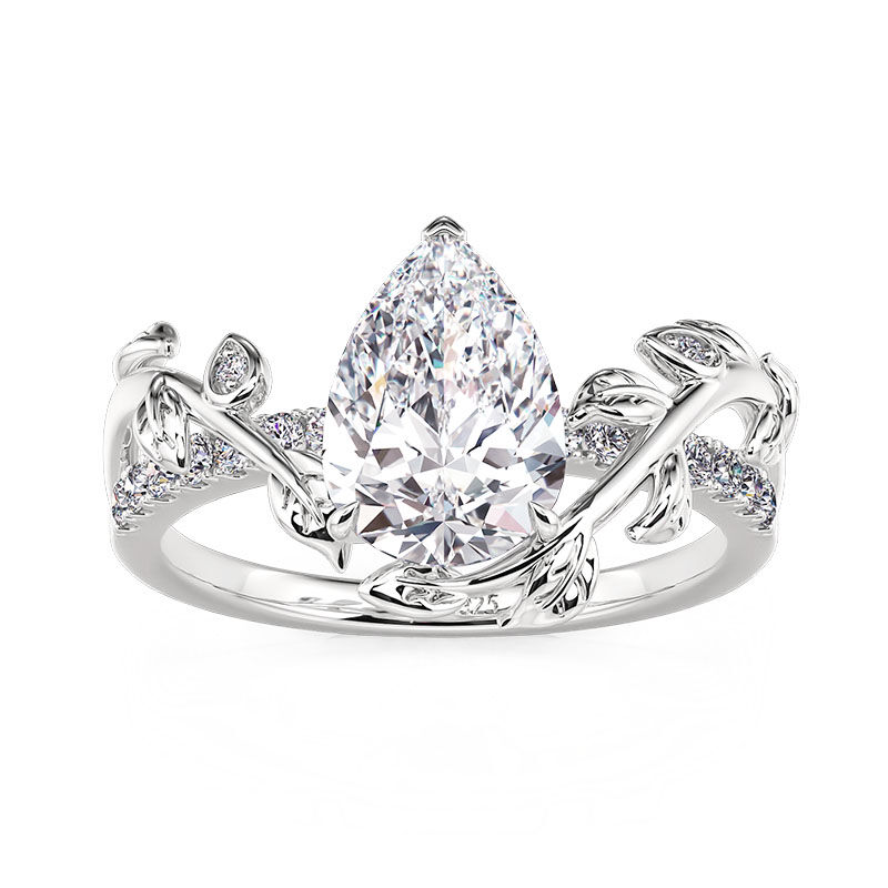 Jeulia Anello a Forma di Pera con Foglia Intrecciata in Argento Sterling
