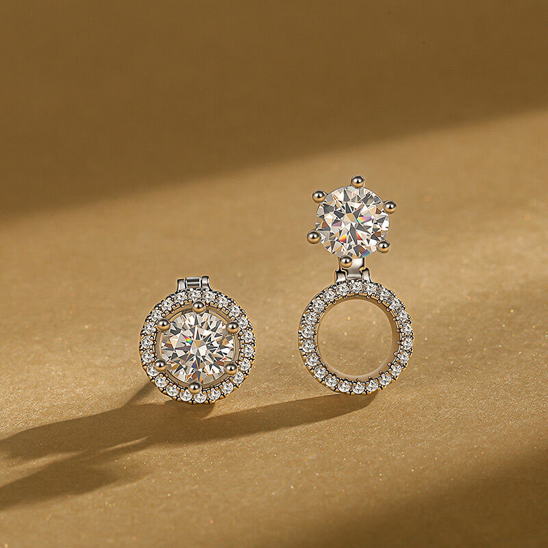 Jeulia Custom Dual Wear Round Cut Halo Earrings Sterling Silver