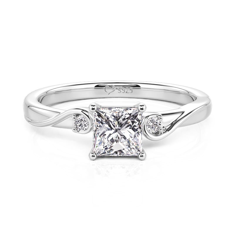 Jeulia Three Stone Princess Cut Engagement Ring with Twisted Band